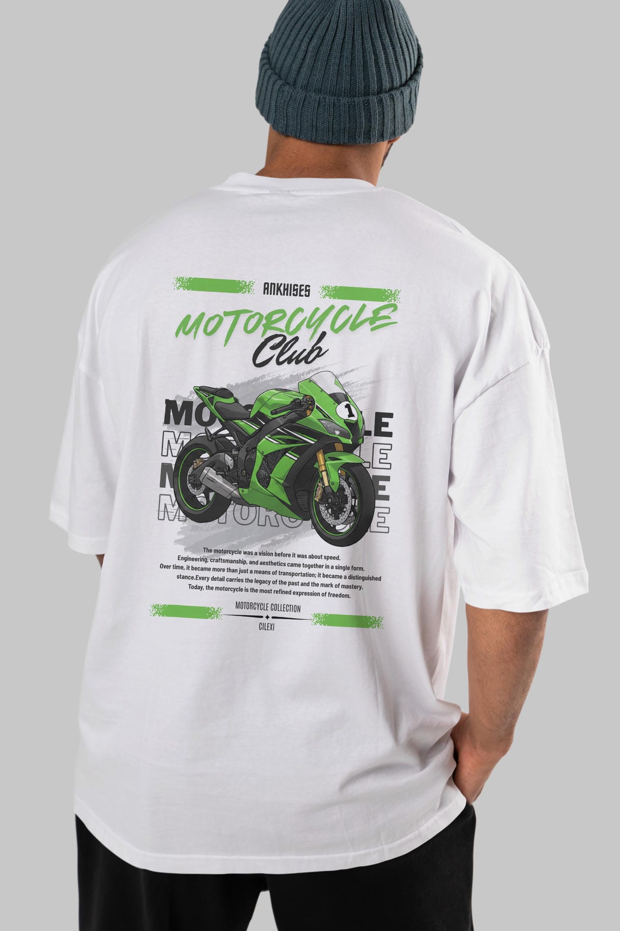 Motosiklet Serisi 6 Arka Baskılı Oversize t-shirt Erkek Kadın %100 Pamuk Bisiklet Yaka tişort