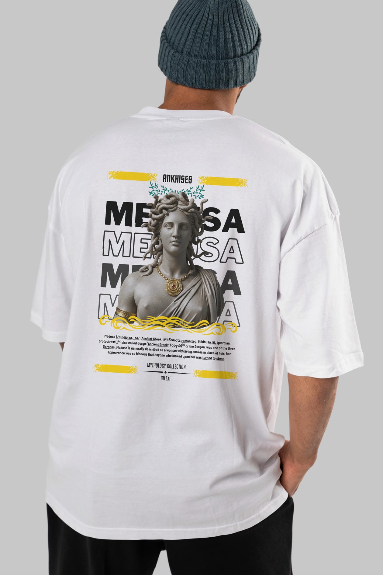 Medusa 4 Arka Baskılı Oversize t-shirt Erkek Kadın %100 Pamuk Bisiklet Yaka tişort