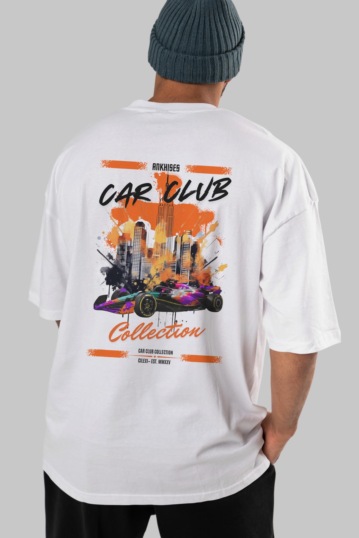 Araba Club Serisi 12 Baskılı Oversize t-shirt Erkek Kadın %100 Pamuk Bisiklet Yaka tişort