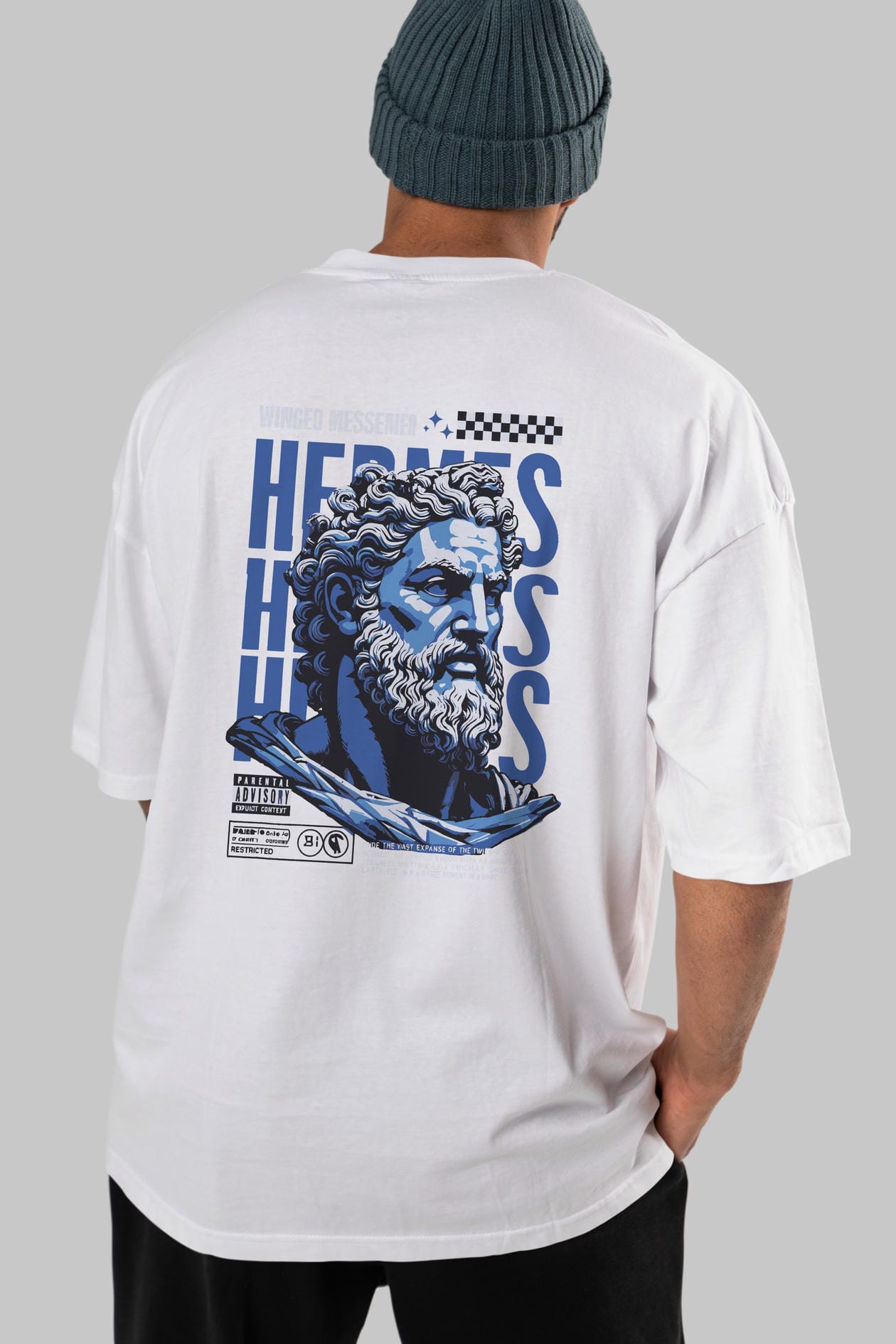Hermes 1 Arka Baskılı Oversize t-shirt Erkek Kadın %100 Pamuk Bisiklet Yaka tişort