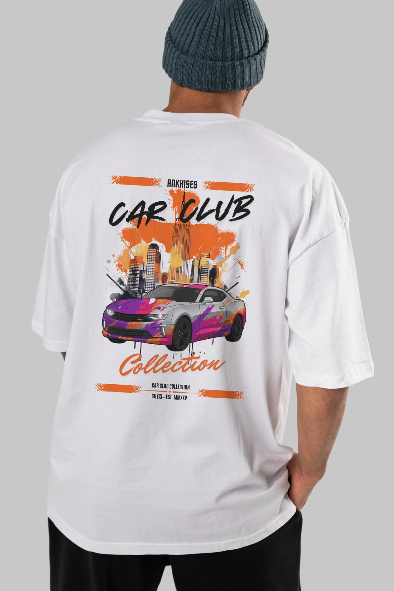 Araba Club Serisi 20 Baskılı Oversize t-shirt Erkek Kadın %100 Pamuk Bisiklet Yaka tişort