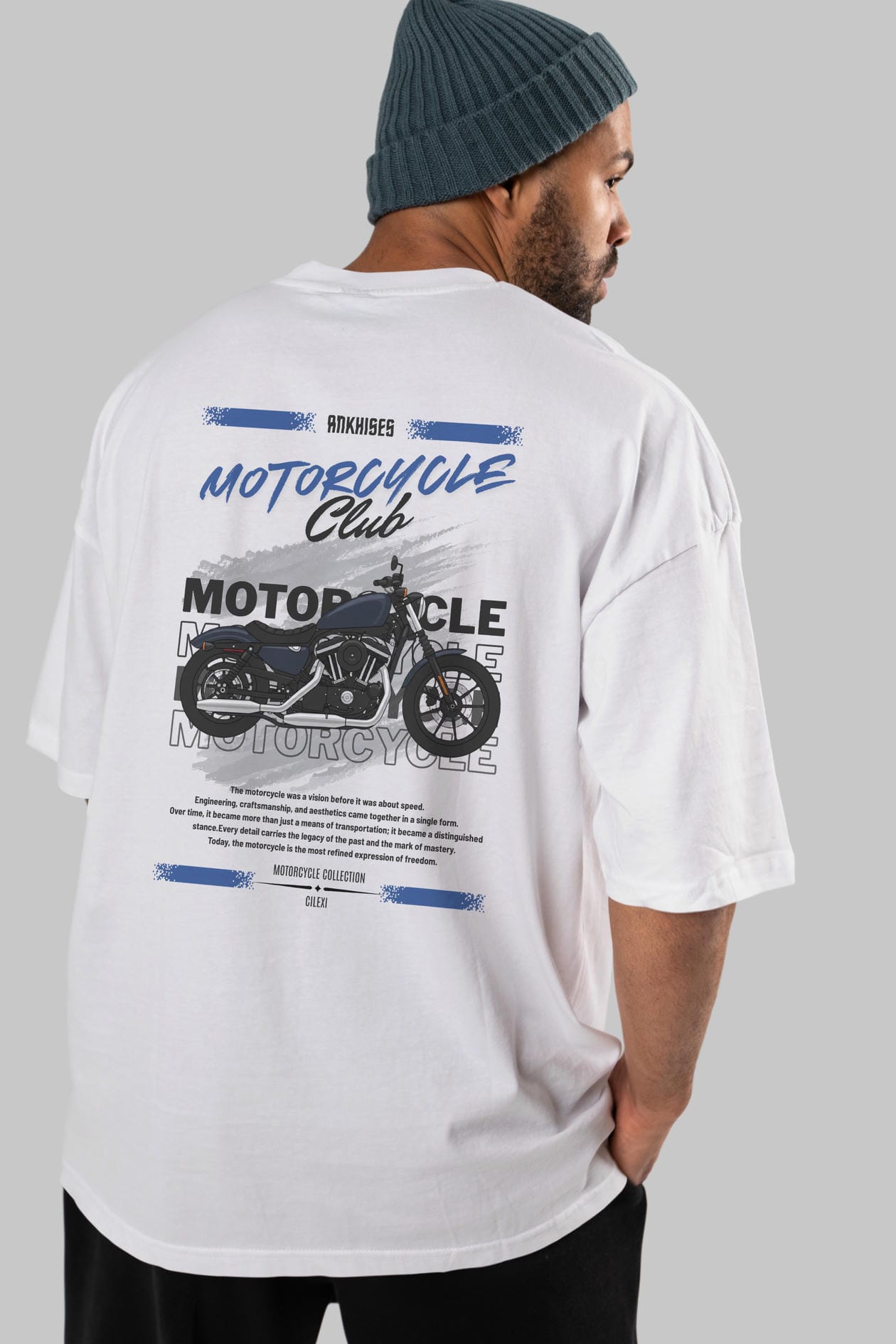 Motosiklet Serisi 30 Arka Baskılı Oversize t-shirt Erkek Kadın %100 Pamuk Bisiklet Yaka tişort