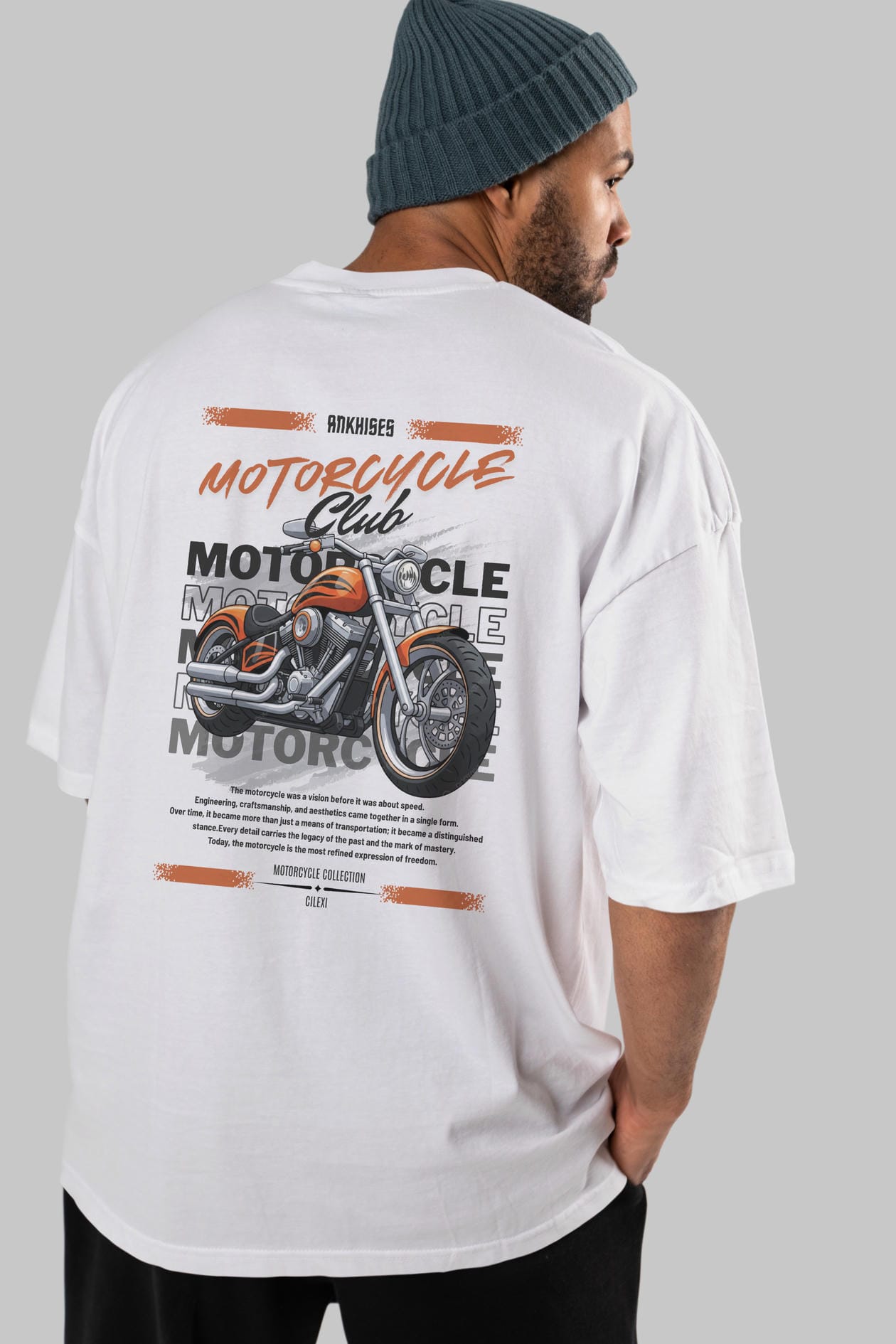 Motosiklet Serisi 34 Arka Baskılı Oversize t-shirt Erkek Kadın %100 Pamuk Bisiklet Yaka tişort