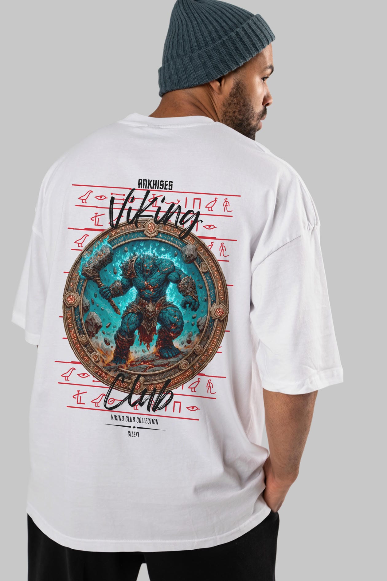 Hrungnir Baskılı Oversize t-shirt Erkek Kadın %100 Pamuk Bisiklet Yaka tişort