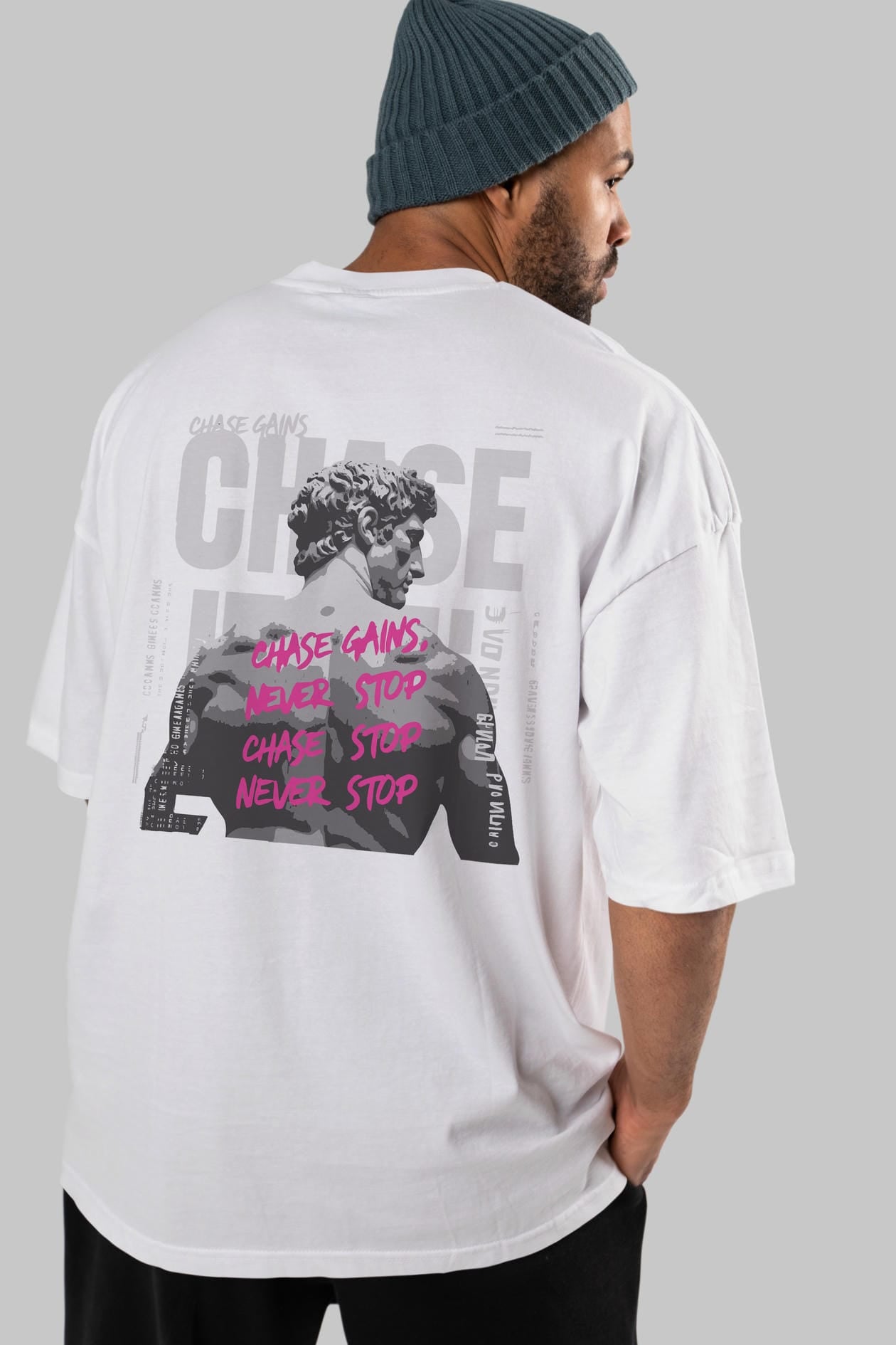 Chase Gains Arka Baskılı Oversize t-shirt Erkek Kadın %100 Pamuk Bisiklet Yaka tişort