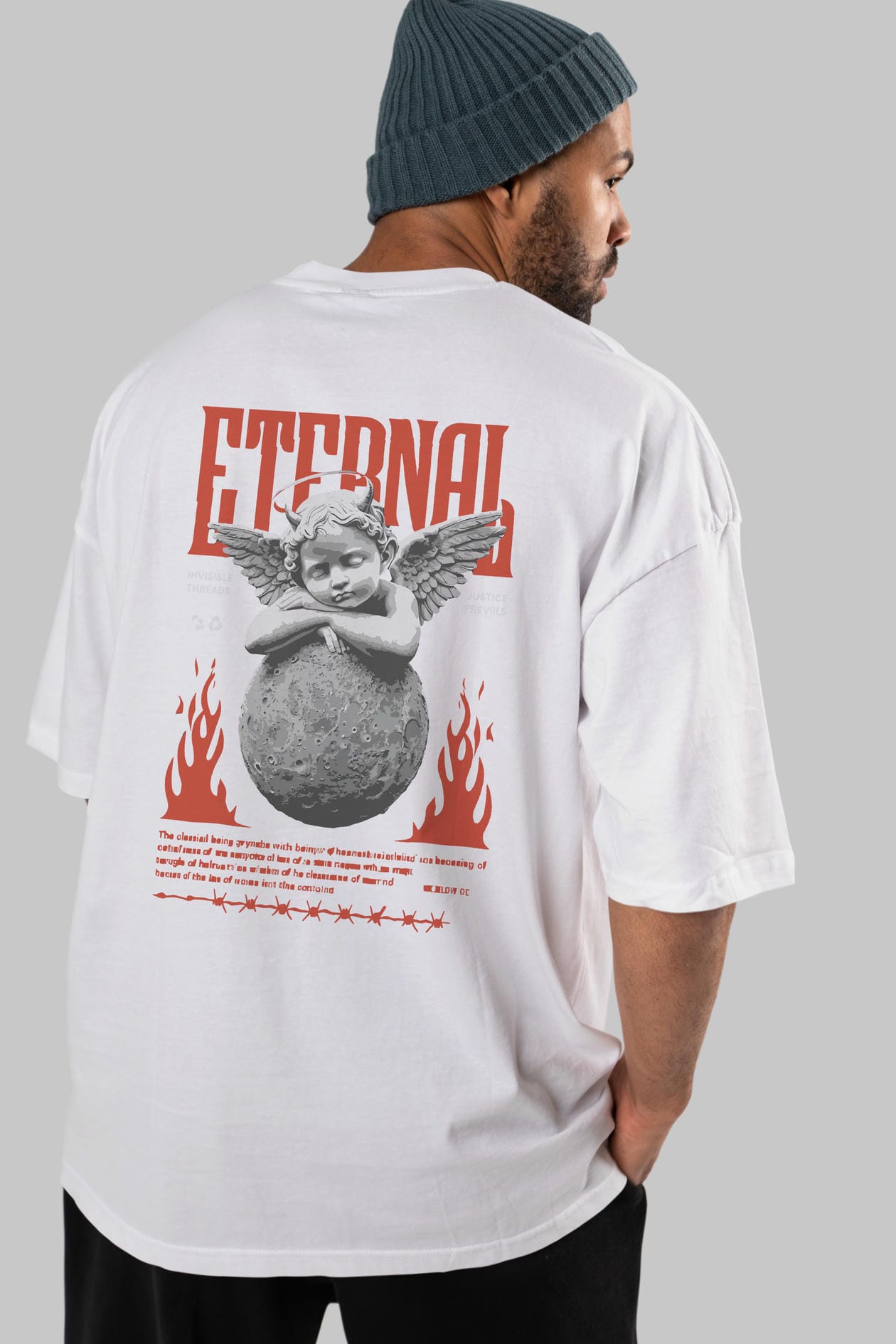 Eternal Arka Baskılı Oversize t-shirt Erkek Kadın %100 Pamuk Bisiklet Yaka tişort