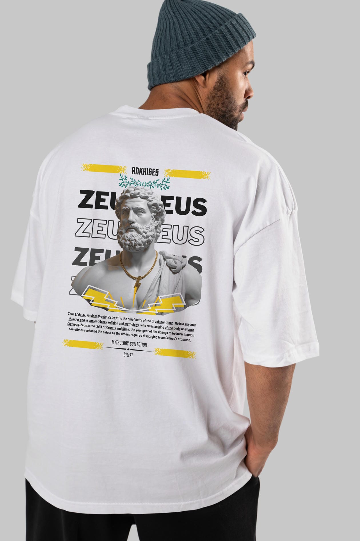 Zeus 2 Arka Baskılı Oversize t-shirt Erkek Kadın %100 Pamuk Bisiklet Yaka tişort