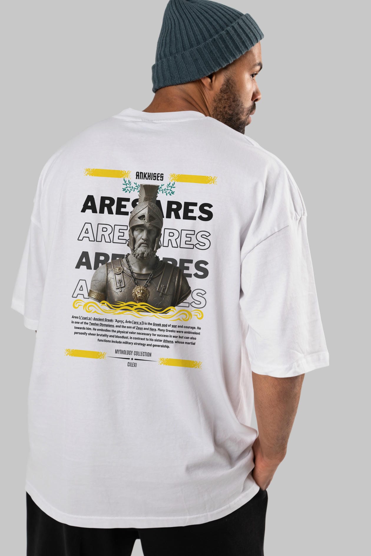 Ares 1 Arka Baskılı Oversize t-shirt Erkek Kadın %100 Pamuk Bisiklet Yaka tişort