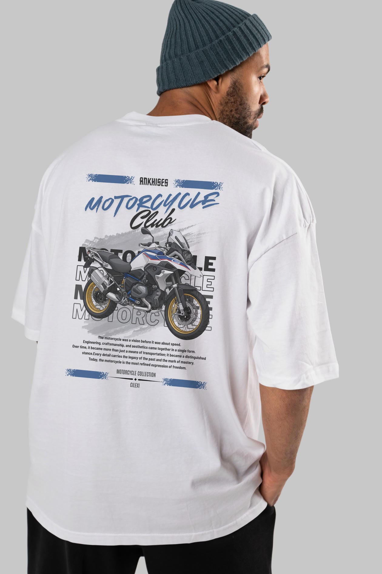 Motosiklet Serisi 27 Arka Baskılı Oversize t-shirt Erkek Kadın %100 Pamuk Bisiklet Yaka tişort