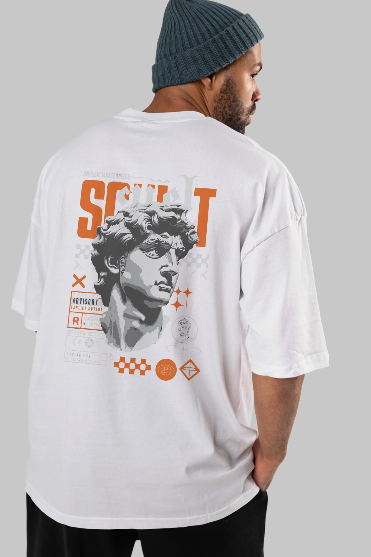 Scult Arka Baskılı Oversize t-shirt Erkek Kadın %100 Pamuk Bisiklet Yaka tişort