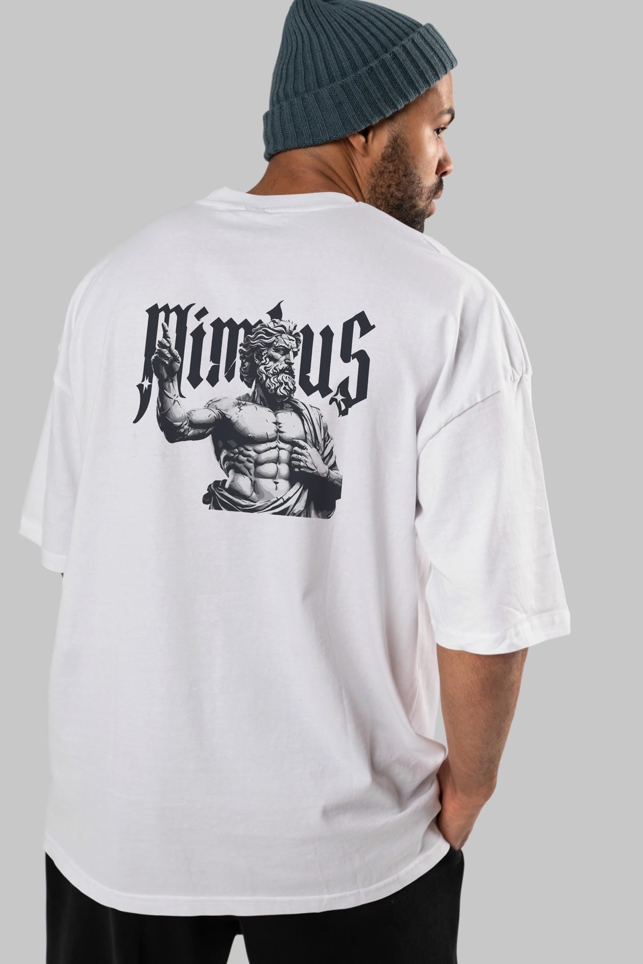 Mimbus Zeus Arka Baskılı Oversize t-shirt Erkek Kadın %100 Pamuk Bisiklet Yaka tişort