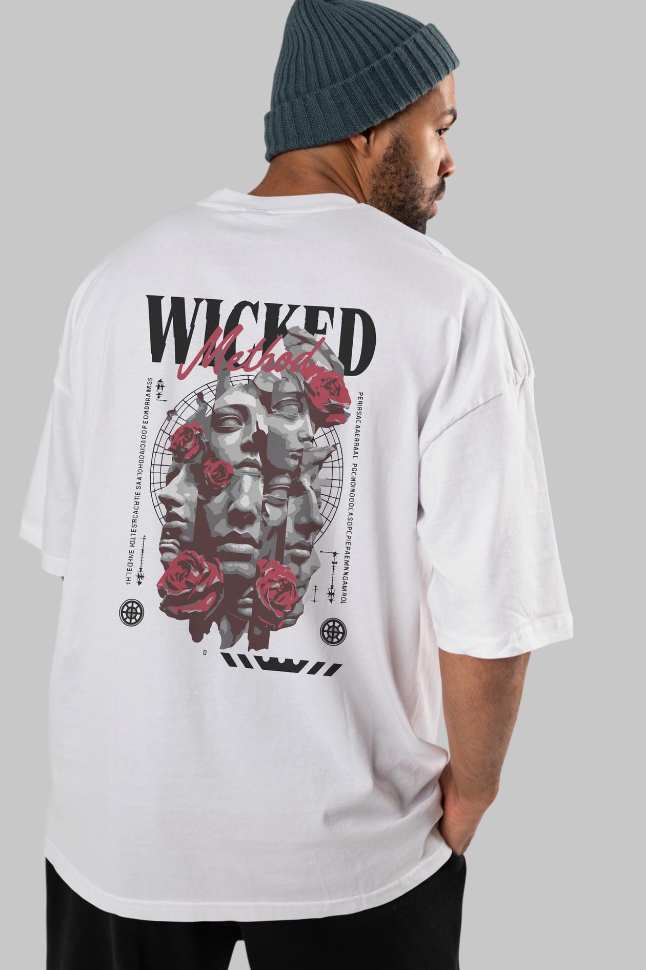 Wicked Method Arka Baskılı Oversize t-shirt Erkek Kadın %100 Pamuk Bisiklet Yaka tişort