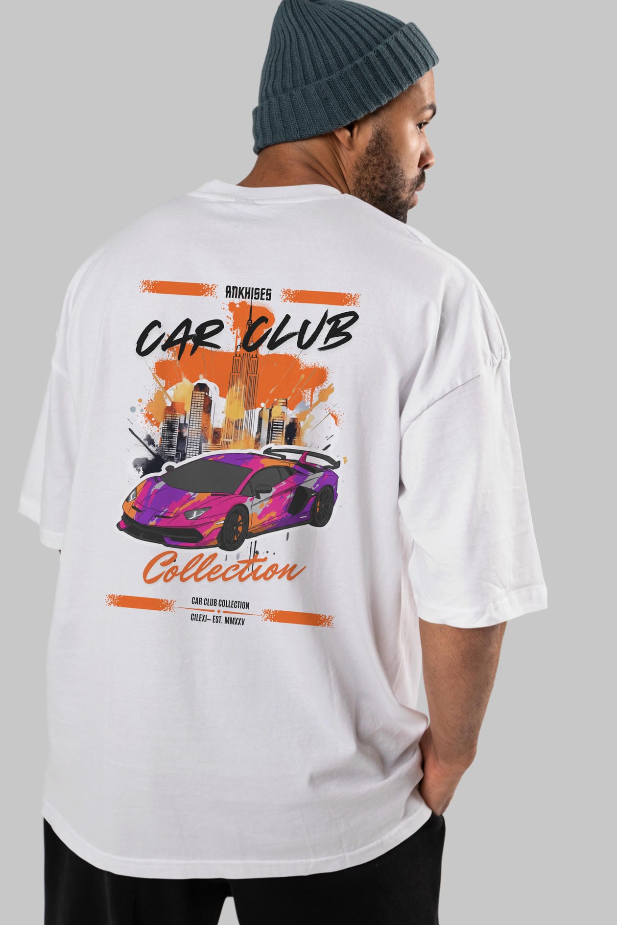 Araba Club Serisi 28 Baskılı Oversize t-shirt Erkek Kadın %100 Pamuk Bisiklet Yaka tişort