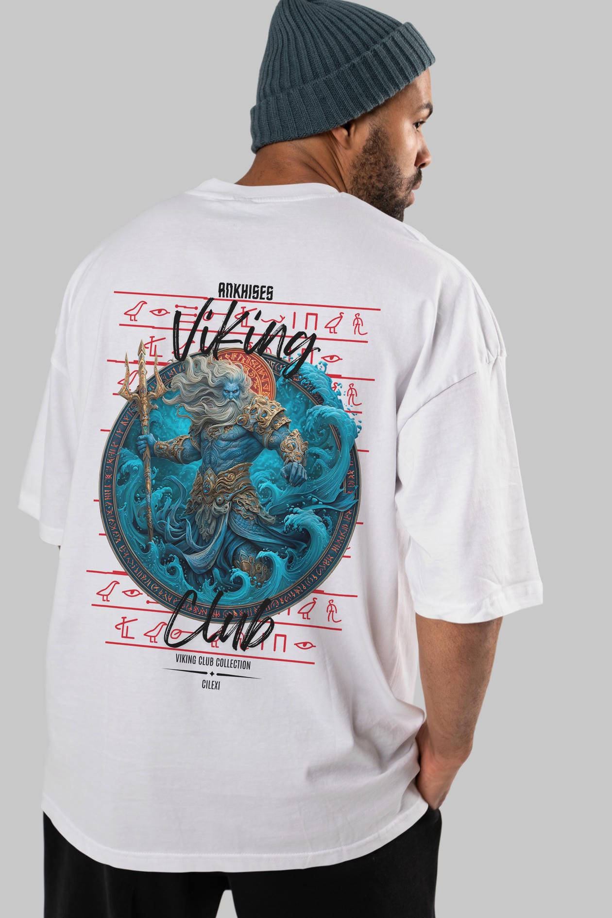 Njord Arka Baskılı Oversize t-shirt Erkek Kadın %100 Pamuk Bisiklet Yaka tişort