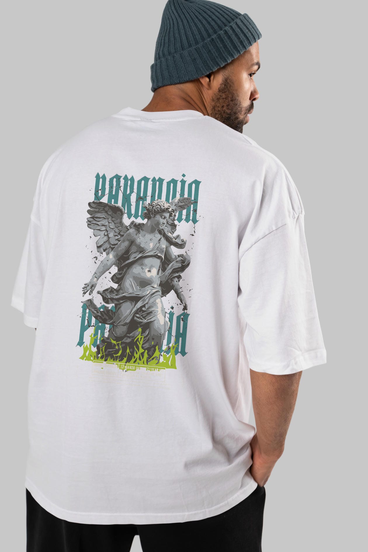 Paranoia Arka Baskılı Oversize t-shirt Erkek Kadın %100 Pamuk Bisiklet Yaka tişort