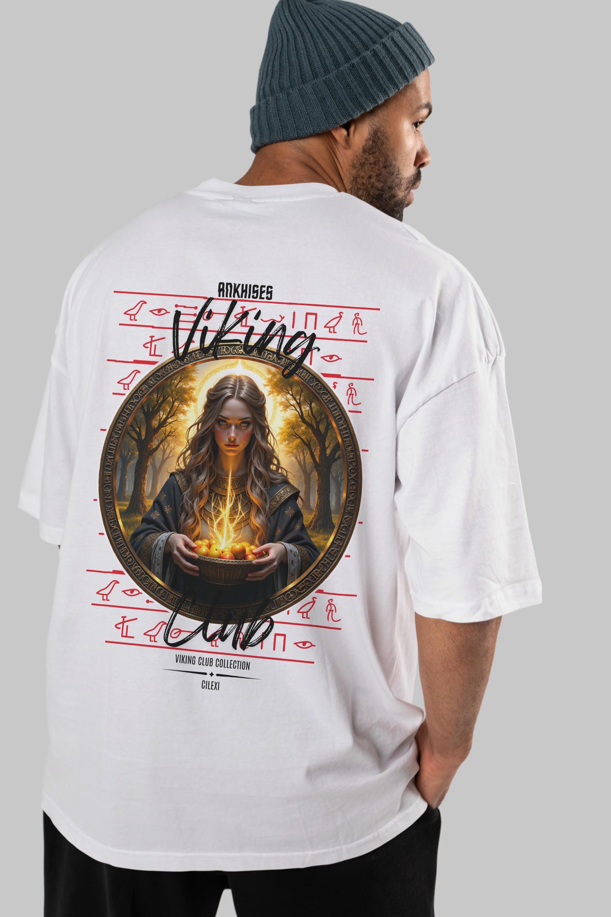 Viking Mitolojisi Serisi 17 Arka Baskılı Oversize t-shirt Erkek Kadın %100 Pamuk Bisiklet Yaka tişort