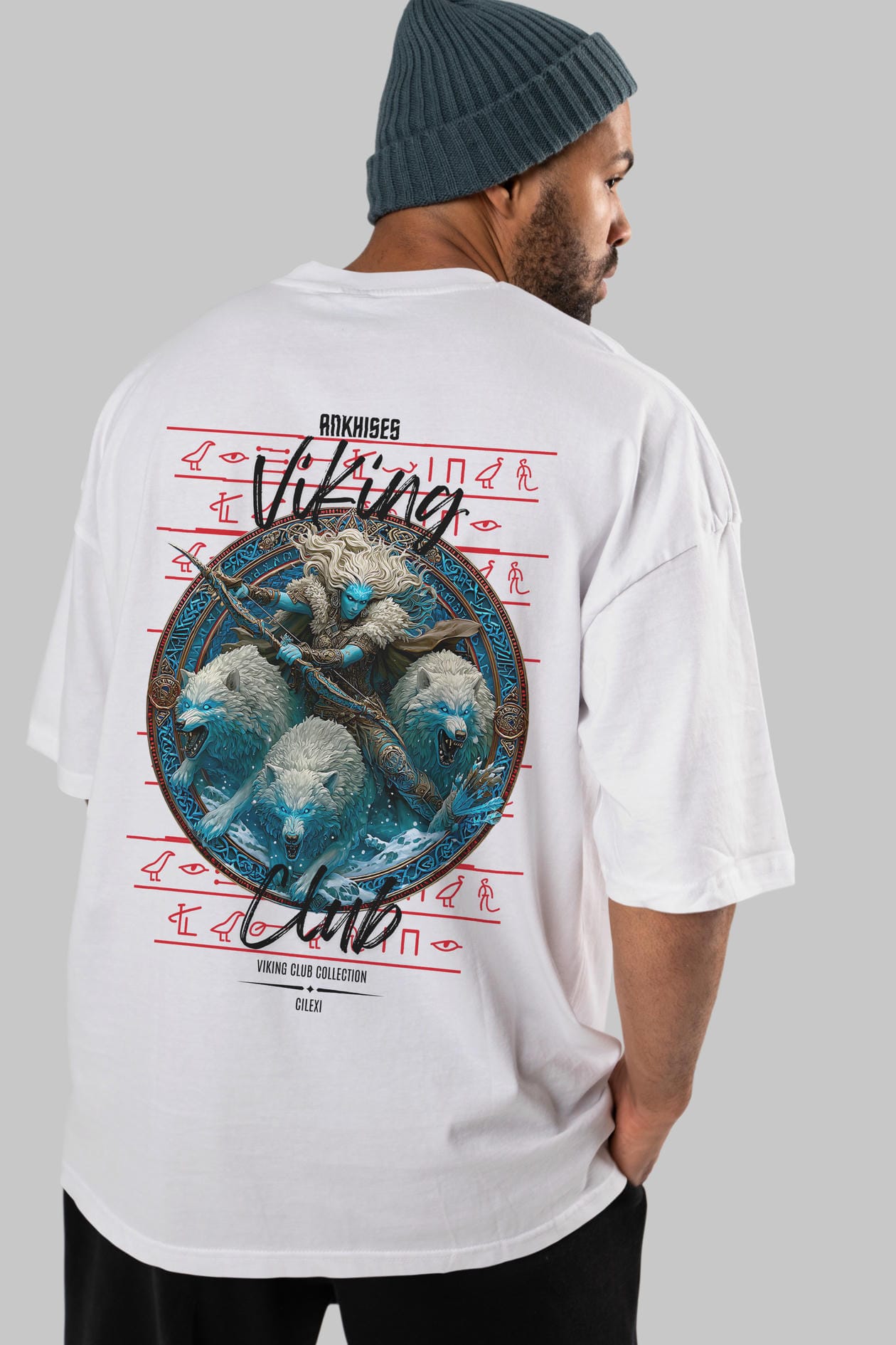 Skadi Arka Baskılı Oversize t-shirt Erkek Kadın %100 Pamuk Bisiklet Yaka tişort