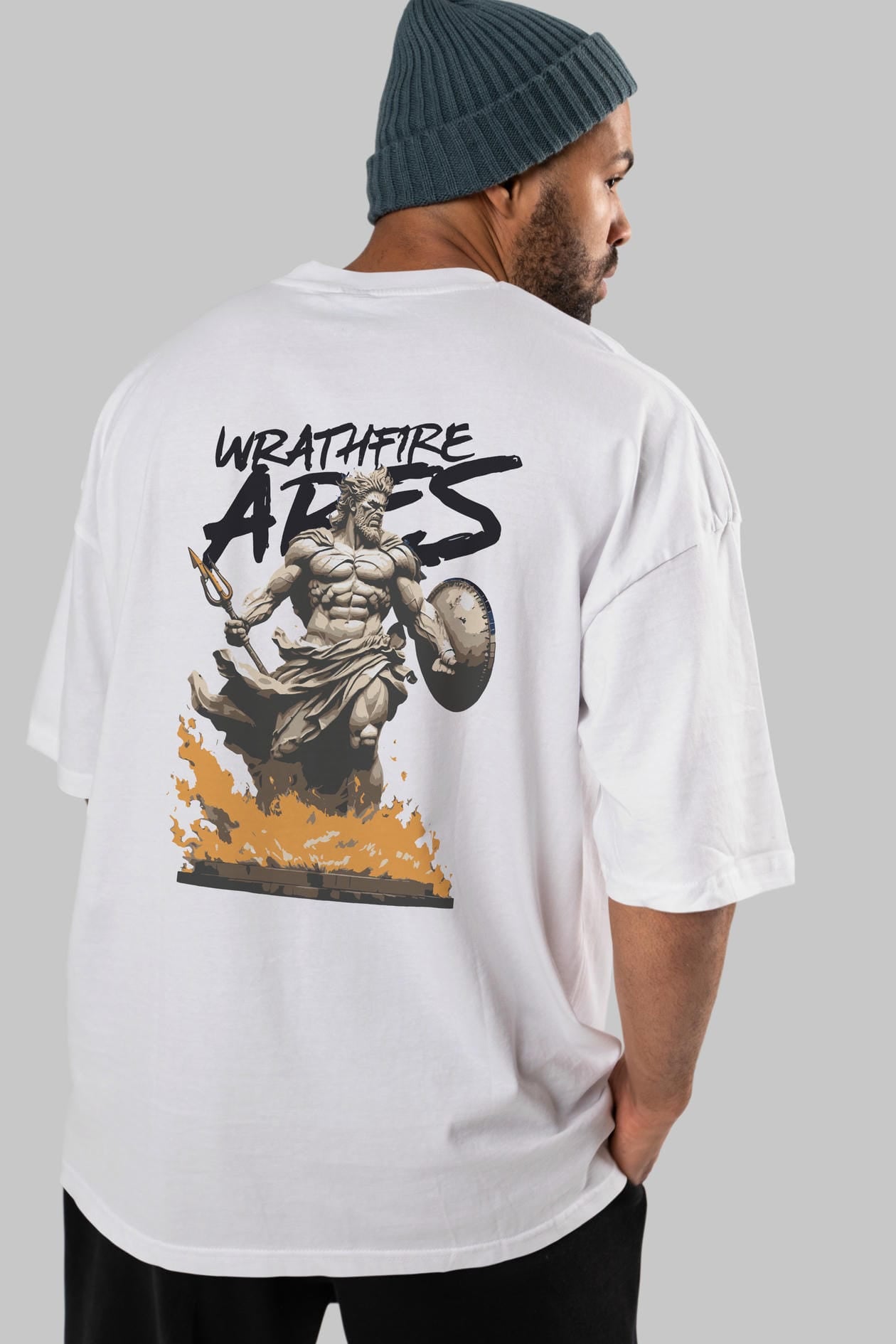 WrathFire Ares Arka Baskılı Oversize t-shirt Erkek Kadın %100 Pamuk Bisiklet Yaka tişort