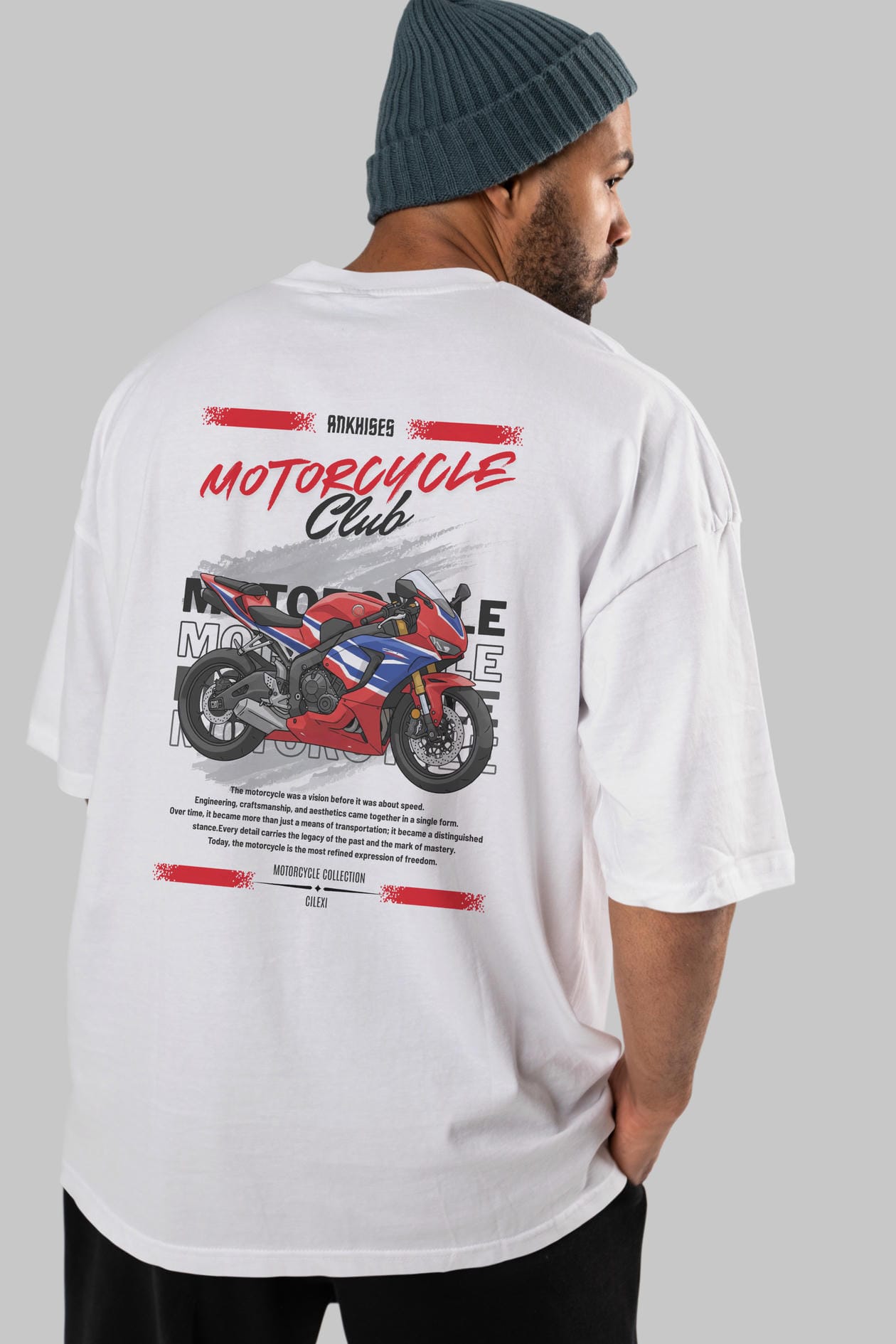 Motosiklet Serisi 25 Arka Baskılı Oversize t-shirt Erkek Kadın %100 Pamuk Bisiklet Yaka tişort