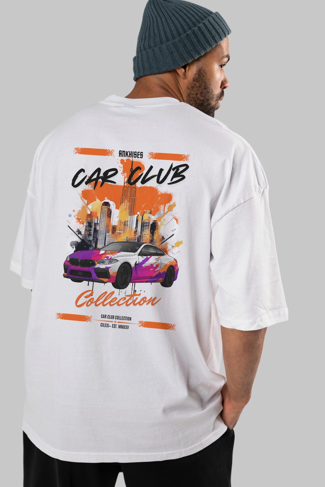 Araba Club Serisi 17 Baskılı Oversize t-shirt Erkek Kadın %100 Pamuk Bisiklet Yaka tişort