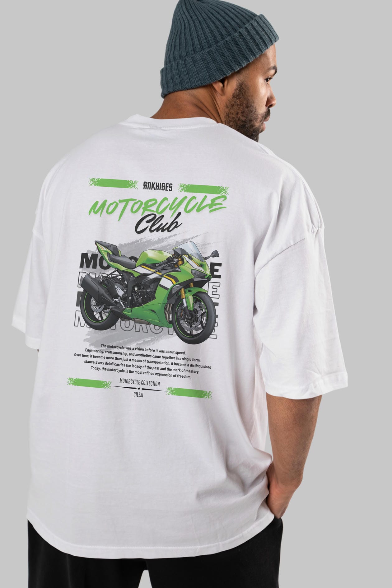 Motosiklet Serisi 15 Arka Baskılı Oversize t-shirt Erkek Kadın %100 Pamuk Bisiklet Yaka tişort