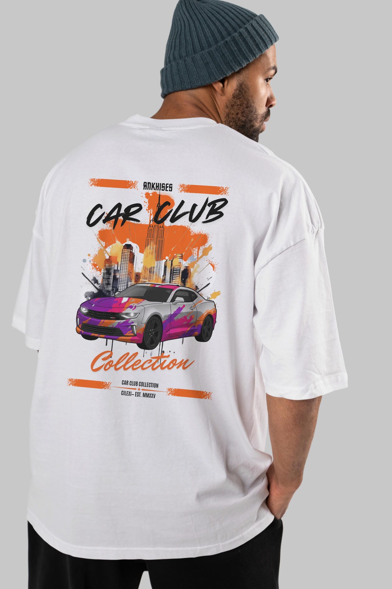Araba Club Serisi 20 Baskılı Oversize t-shirt Erkek Kadın %100 Pamuk Bisiklet Yaka tişort