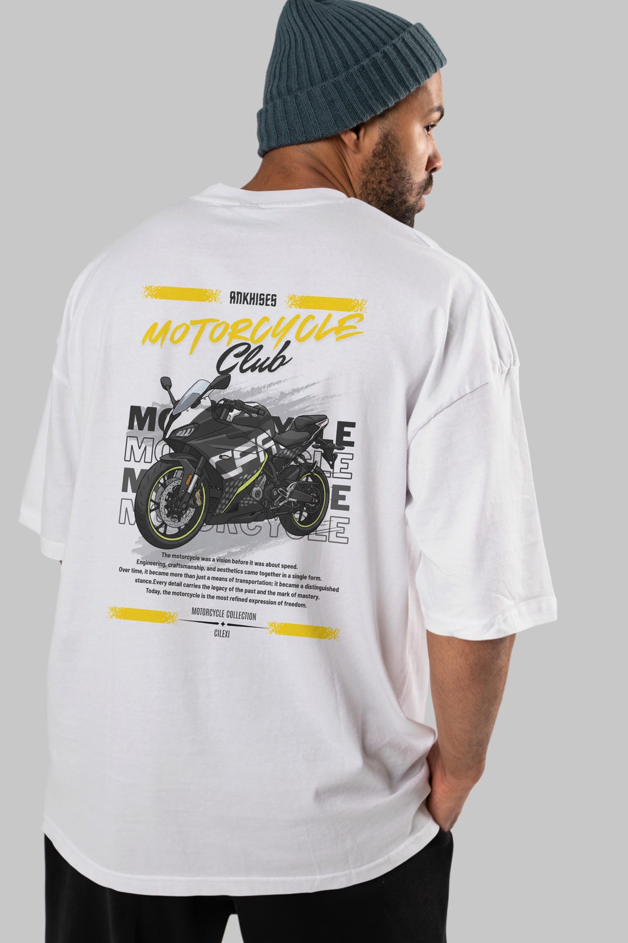 Motosiklet Serisi 16 Arka Baskılı Oversize t-shirt Erkek Kadın %100 Pamuk Bisiklet Yaka tişort