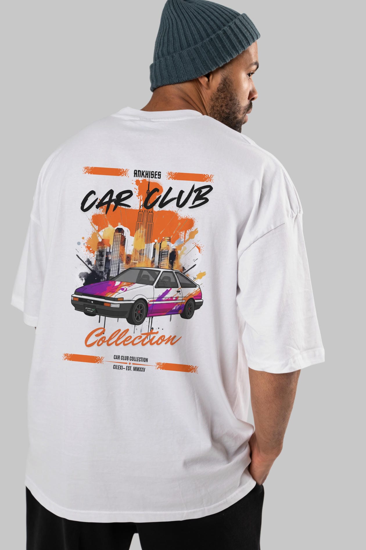 Araba Club Serisi 37 Baskılı Oversize t-shirt Erkek Kadın %100 Pamuk Bisiklet Yaka tişort