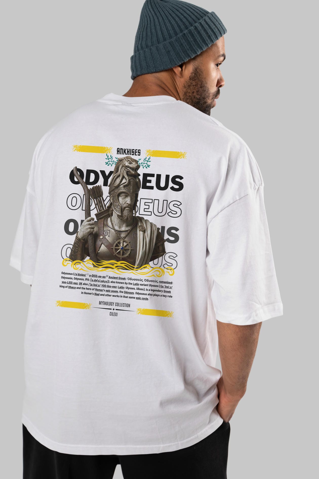 Odysseus 2 Arka Baskılı Oversize t-shirt Erkek Kadın %100 Pamuk Bisiklet Yaka tişort