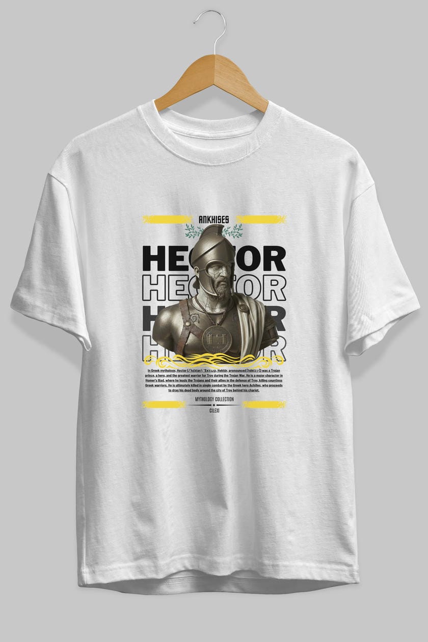Hector 1 ön Baskılı Oversize t-shirt Erkek Kadın %100 Pamuk Bisiklet Yaka tişort