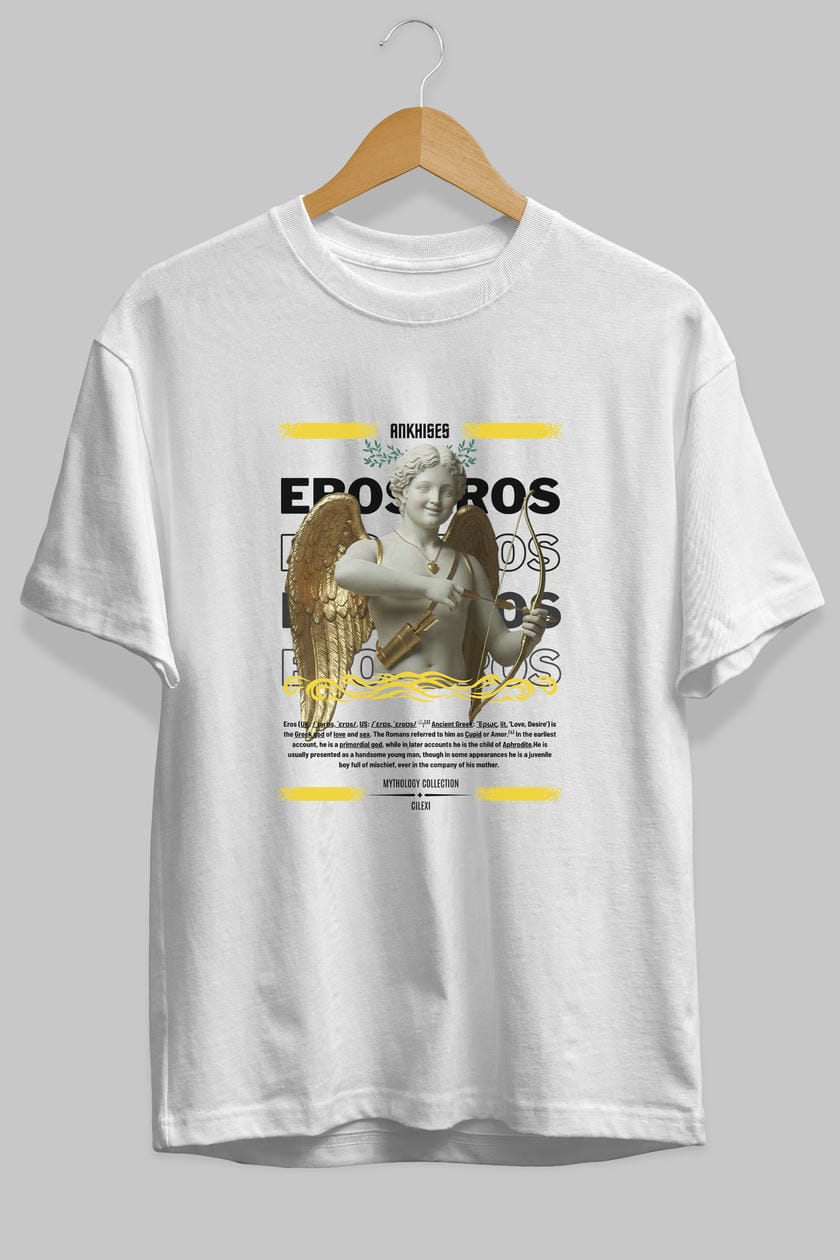 Eros ön Baskılı Oversize t-shirt Erkek Kadın %100 Pamuk Bisiklet Yaka tişort