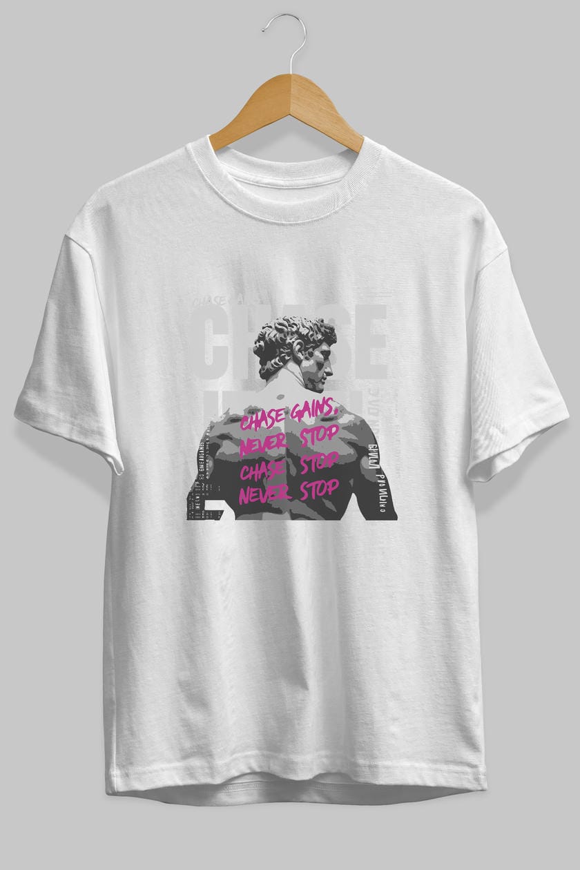 Chase Gains ön Baskılı Oversize t-shirt Erkek Kadın %100 Pamuk Bisiklet Yaka tişort