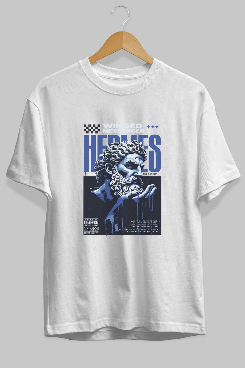 Hermes 2 ön Baskılı Oversize t-shirt Erkek Kadın %100 Pamuk Bisiklet Yaka tişort
