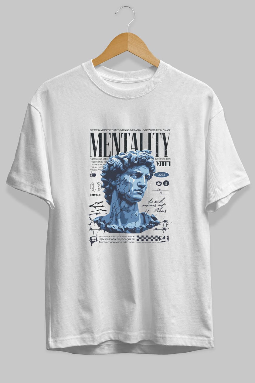 Mentality 2 ön Baskılı Oversize t-shirt Erkek Kadın %100 Pamuk Bisiklet Yaka tişort