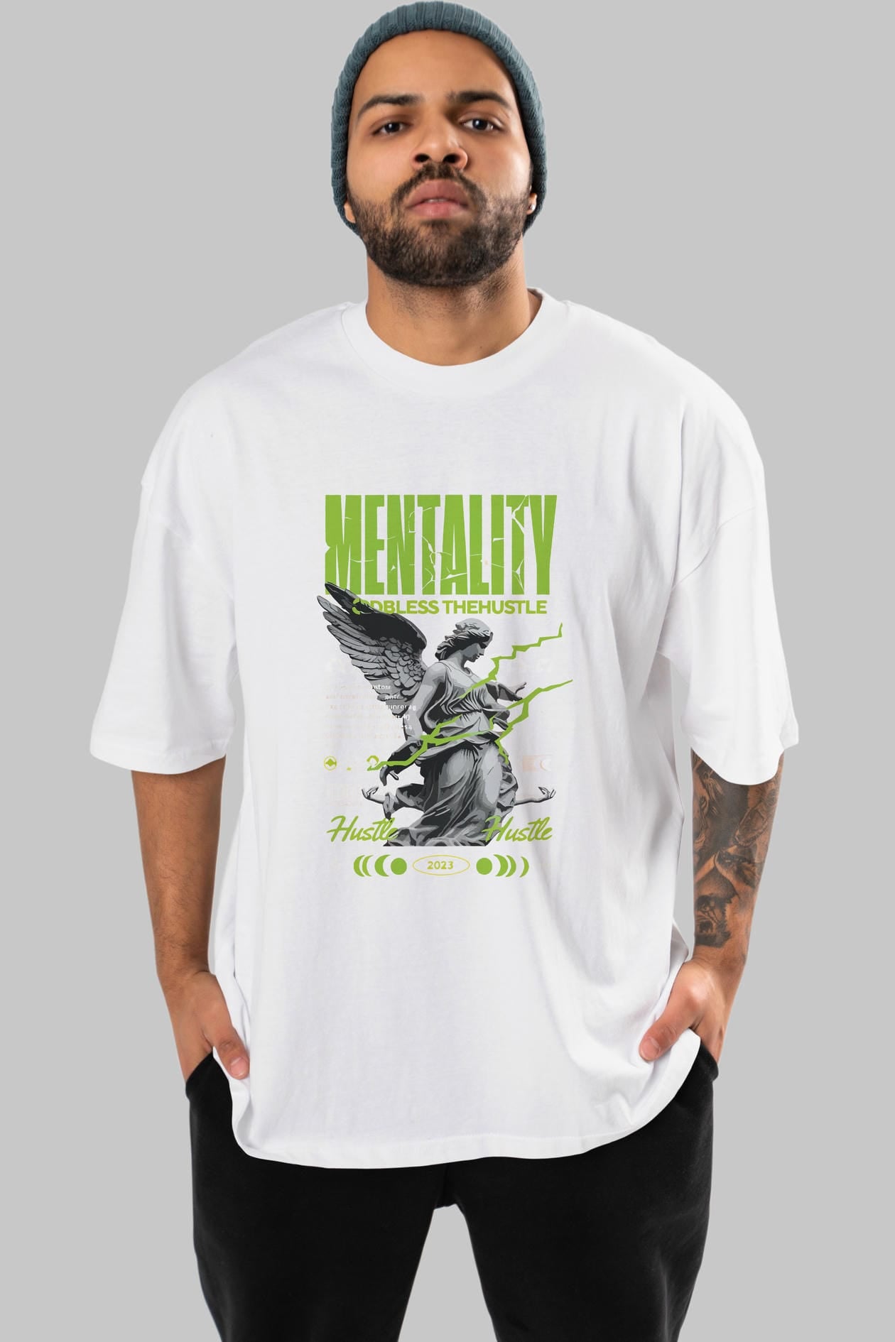 Mentality ön Baskılı Oversize t-shirt Erkek Kadın %100 Pamuk Bisiklet Yaka tişort