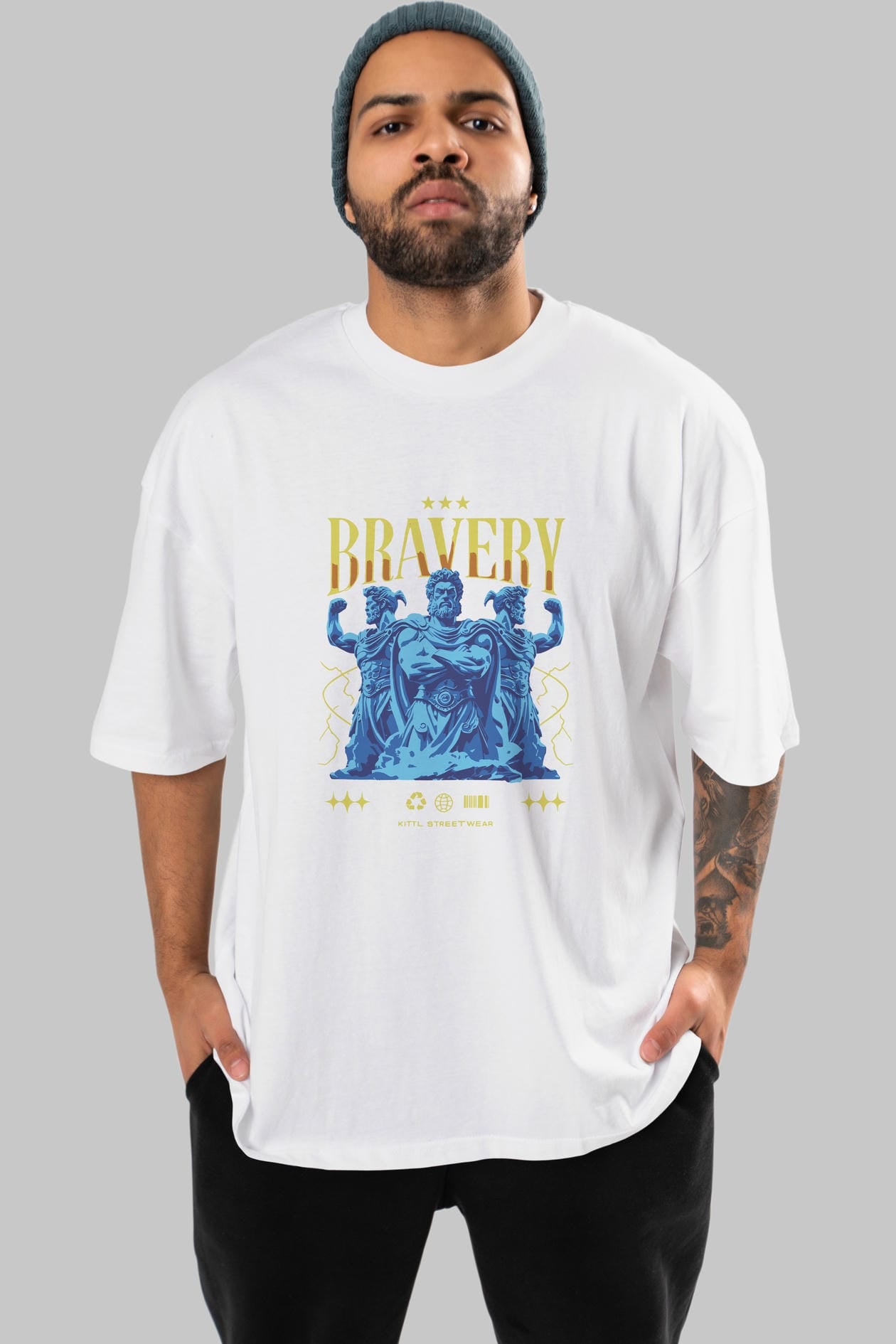 Bravery ön Baskılı Oversize t-shirt Erkek Kadın %100 Pamuk Bisiklet Yaka tişort