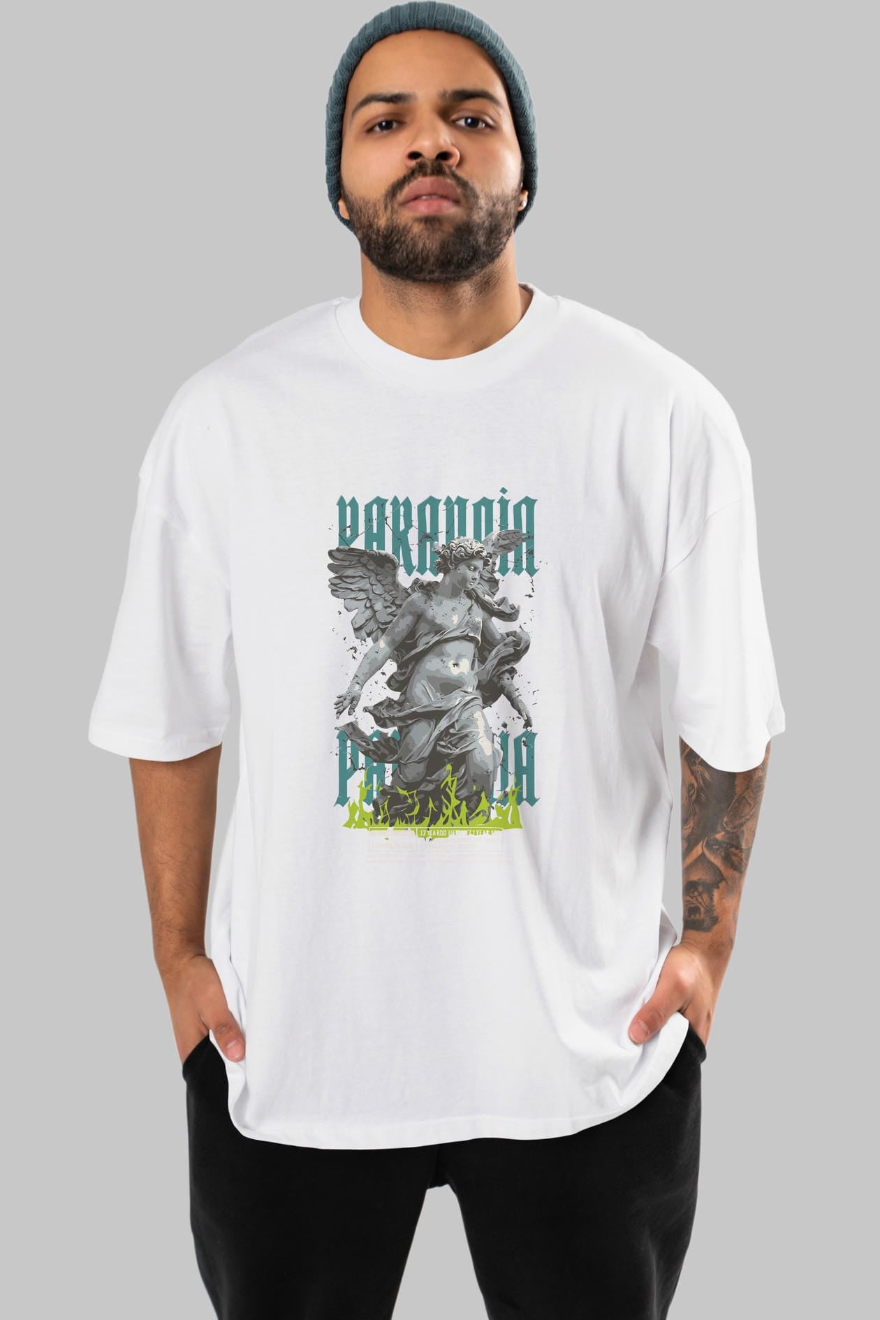 Paranoia ön Baskılı Oversize t-shirt Erkek Kadın %100 Pamuk Bisiklet Yaka tişort