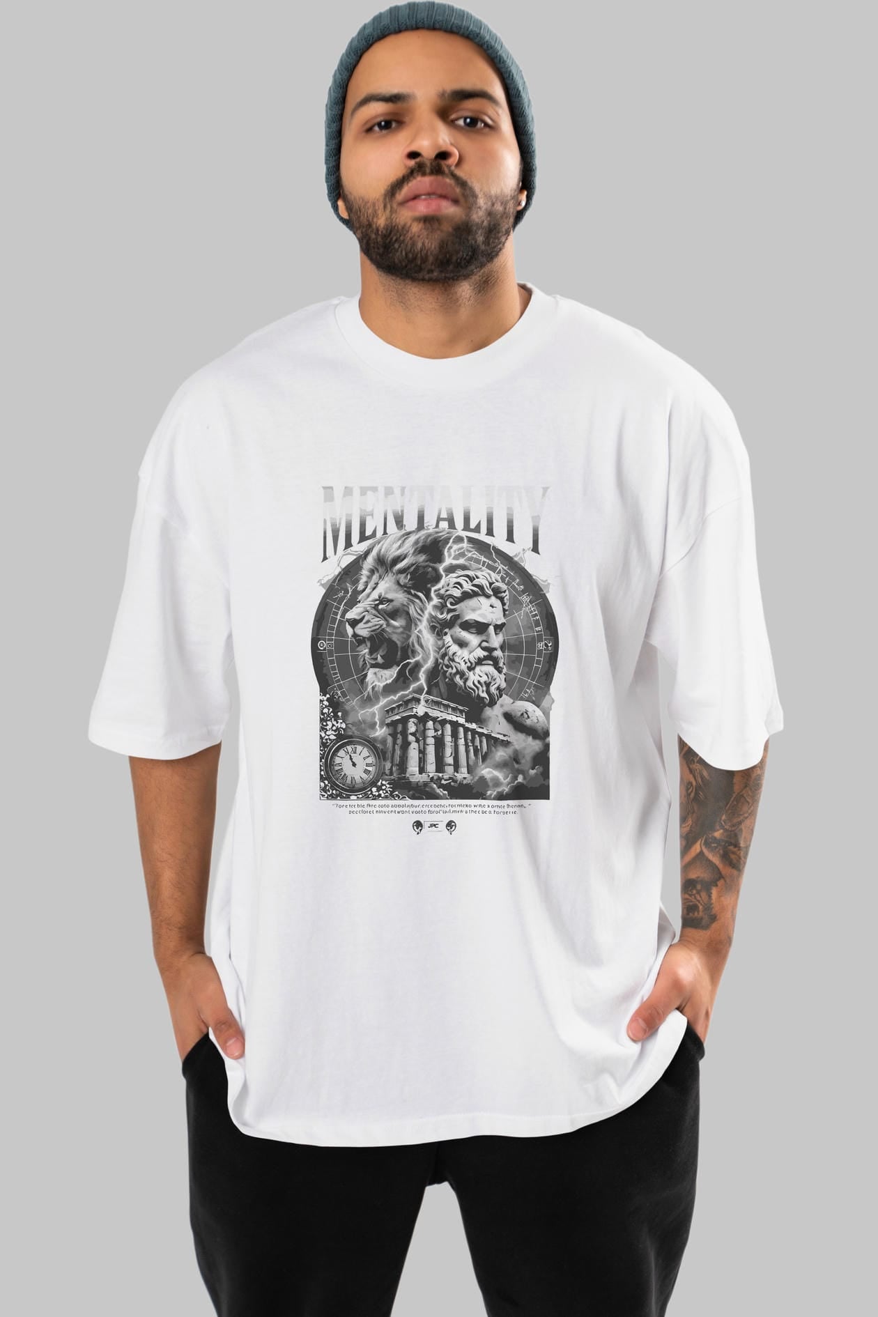 Mentality Zeus ön Baskılı Oversize t-shirt Erkek Kadın %100 Pamuk Bisiklet Yaka tişort