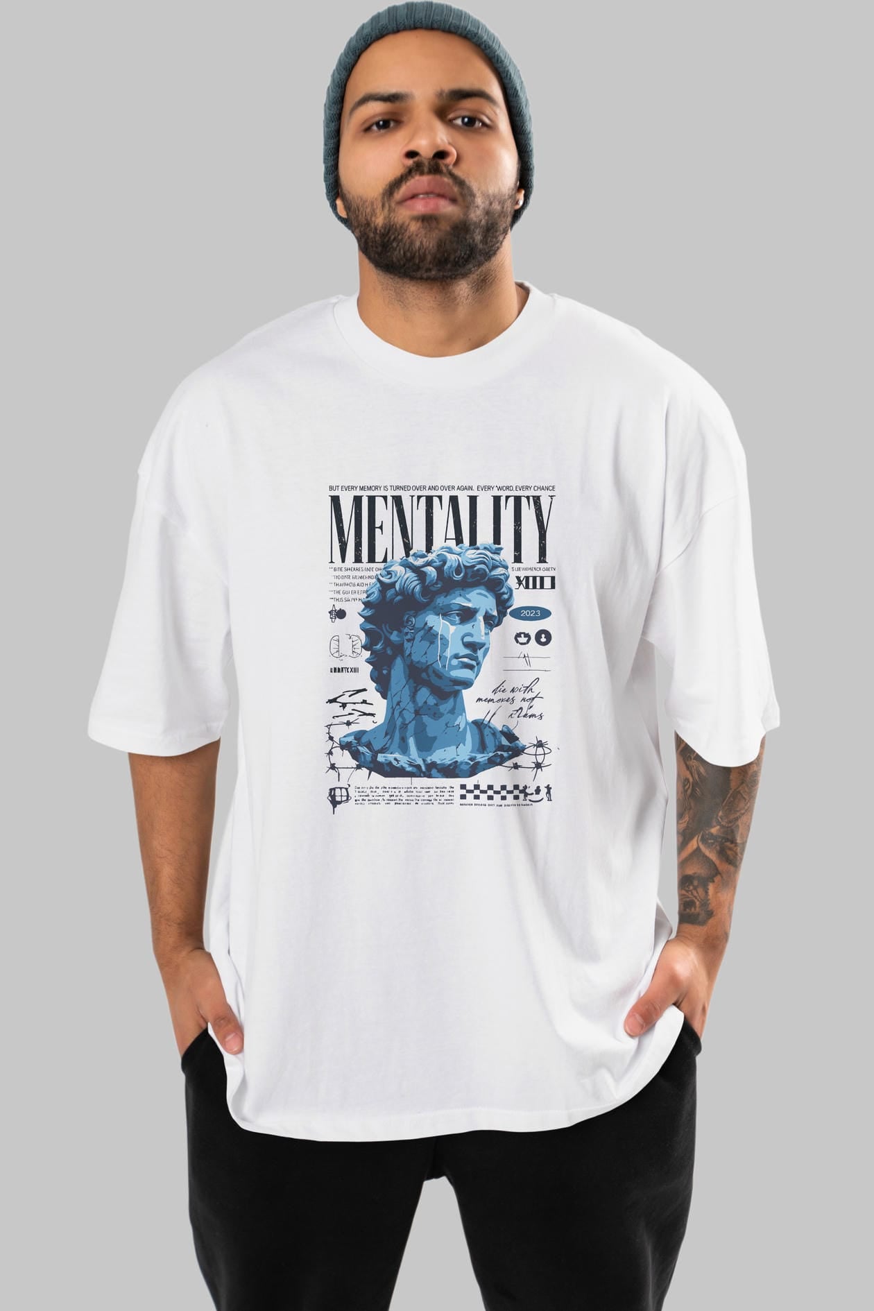 Mentality 2 ön Baskılı Oversize t-shirt Erkek Kadın %100 Pamuk Bisiklet Yaka tişort
