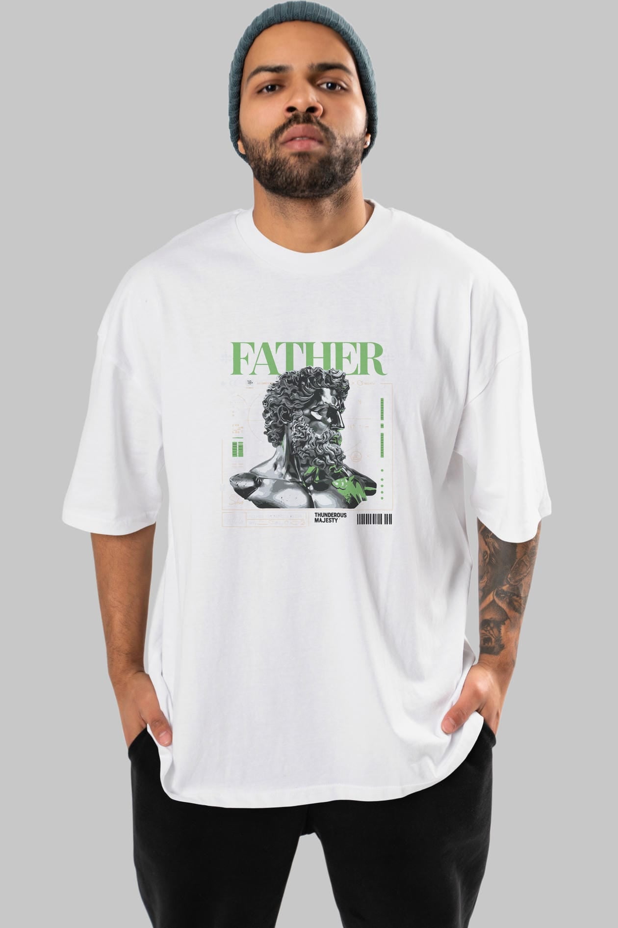 Father Zeus ön Baskılı Oversize t-shirt Erkek Kadın %100 Pamuk Bisiklet Yaka tişort