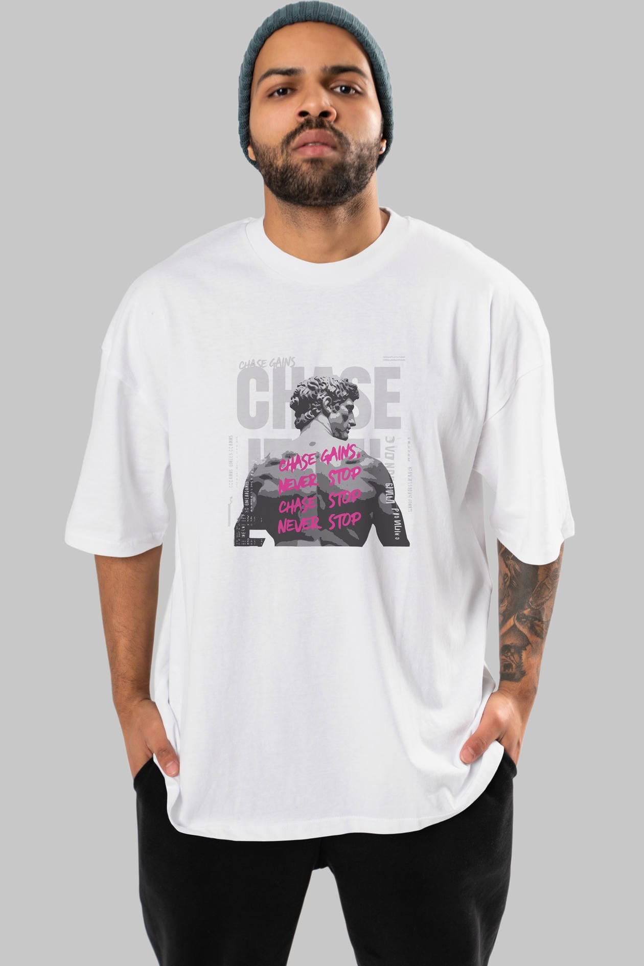Chase Gains ön Baskılı Oversize t-shirt Erkek Kadın %100 Pamuk Bisiklet Yaka tişort