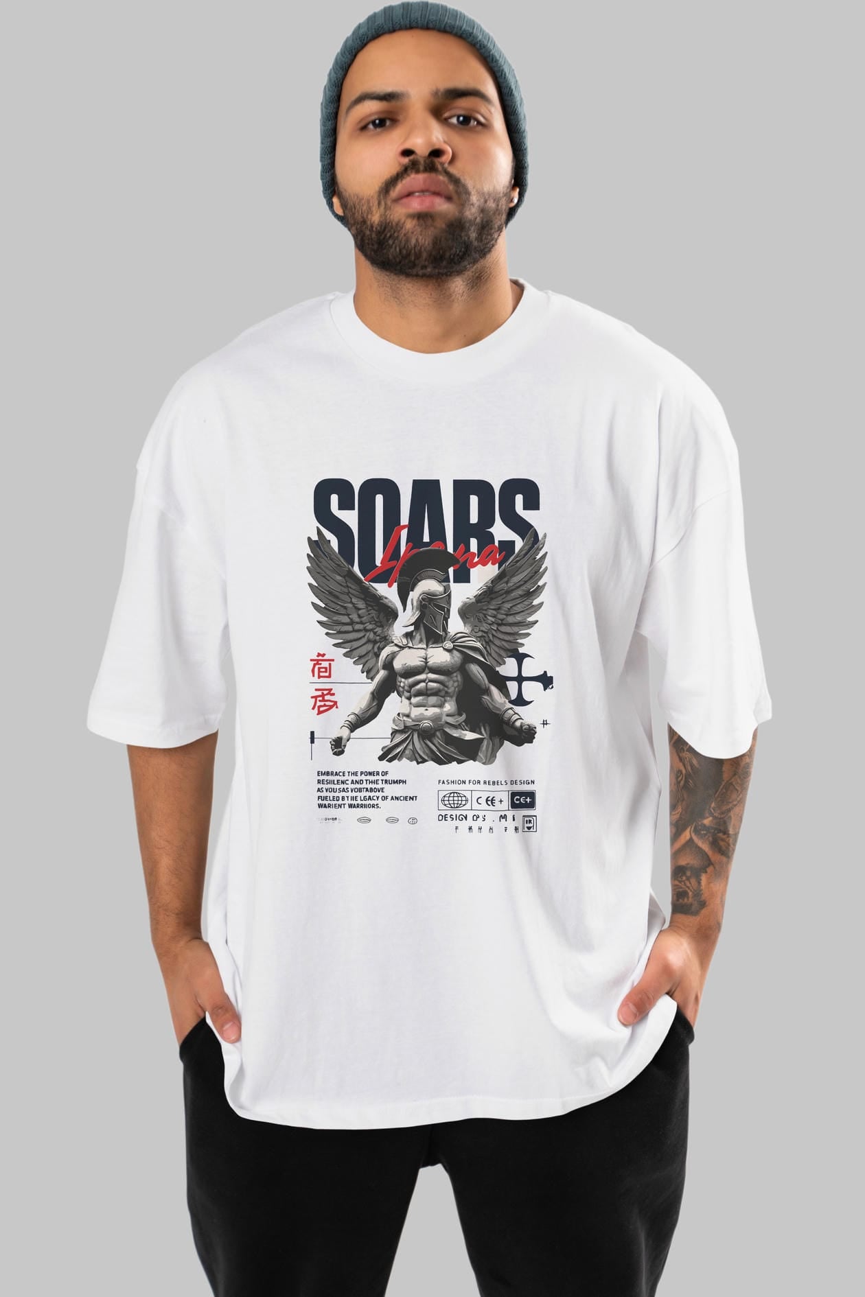 Soars ön Baskılı Oversize t-shirt Erkek Kadın %100 Pamuk Bisiklet Yaka tişort