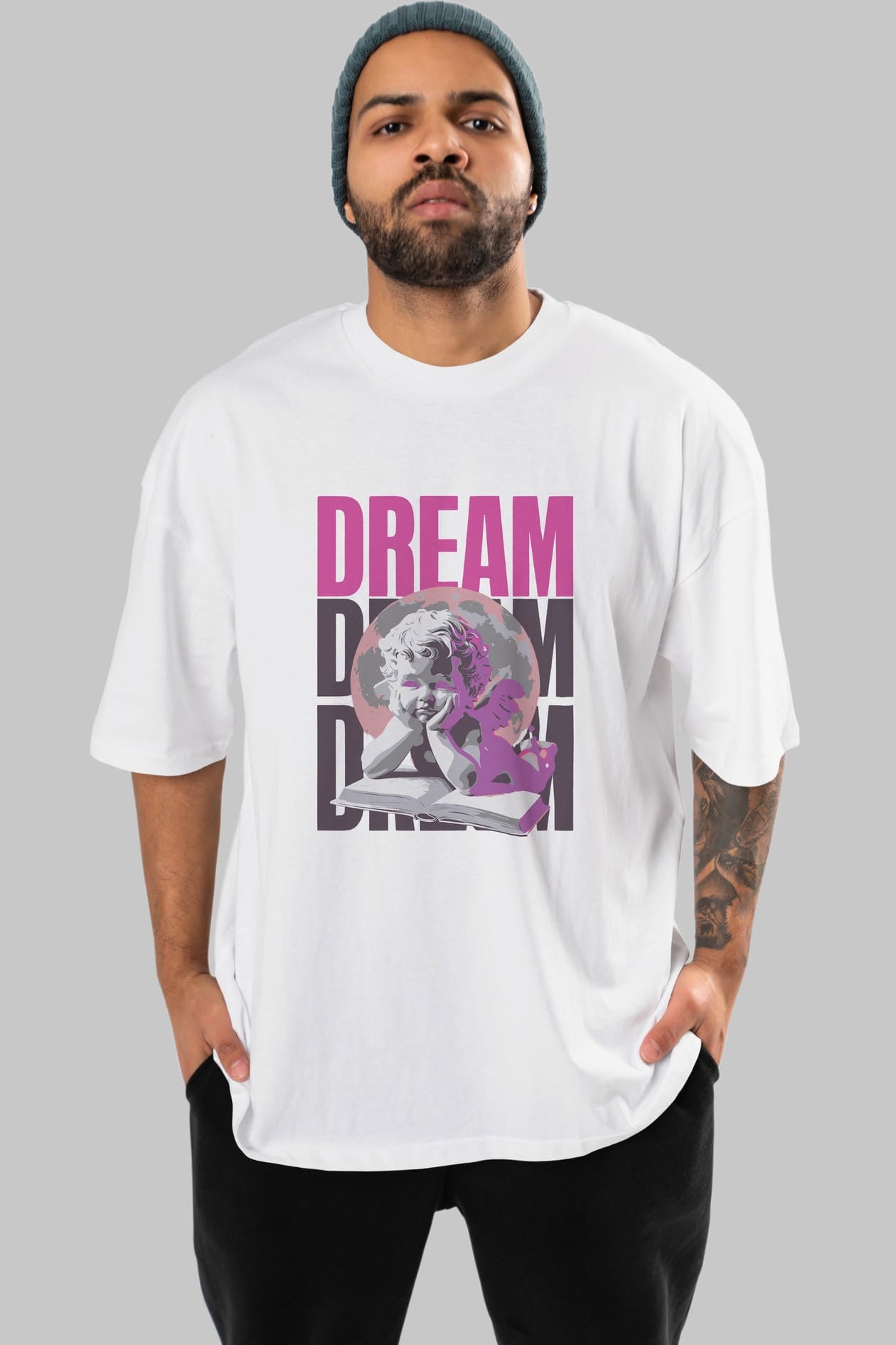 Dream Angel ön Baskılı Oversize t-shirt Erkek Kadın %100 Pamuk Bisiklet Yaka tişort