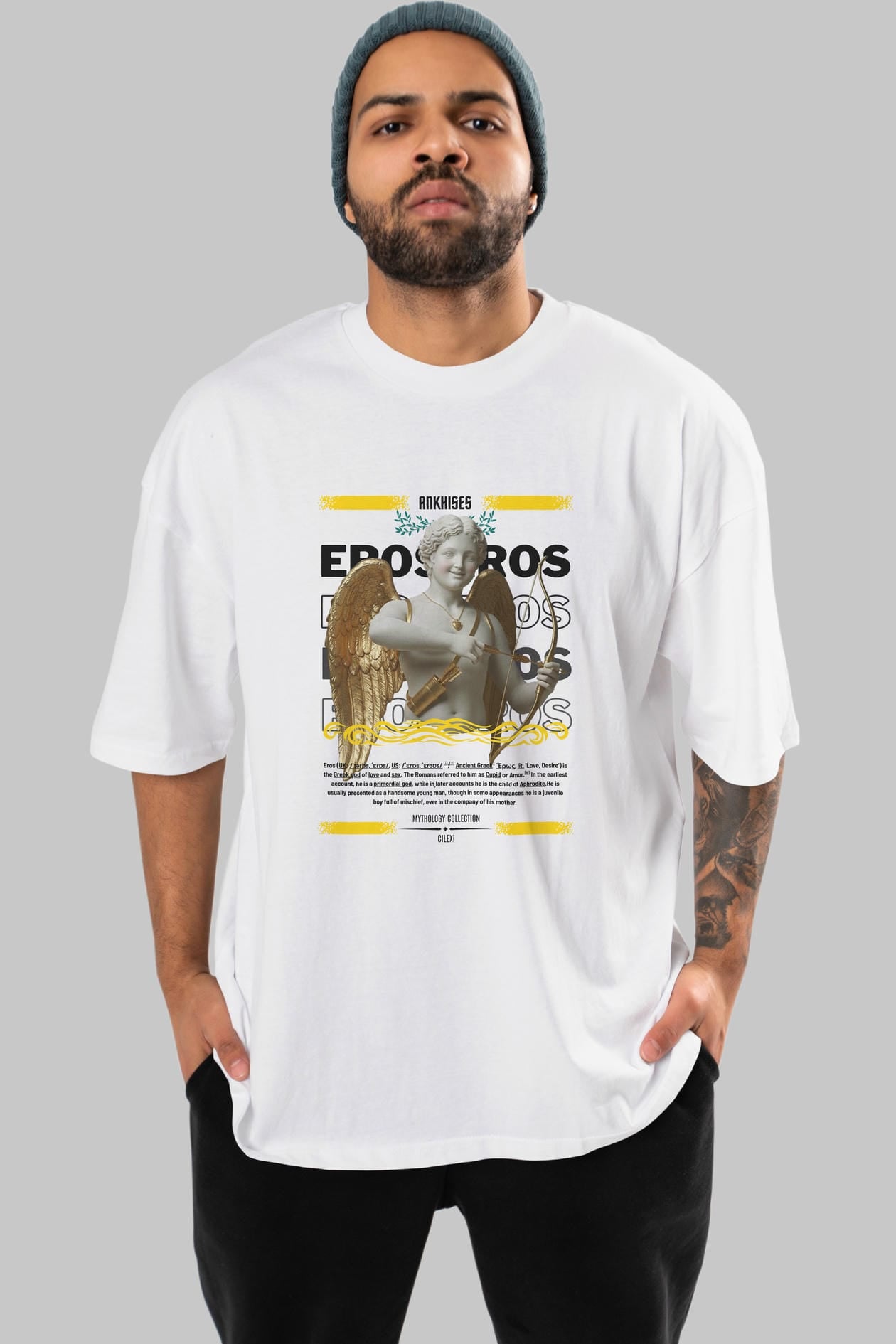 Eros ön Baskılı Oversize t-shirt Erkek Kadın %100 Pamuk Bisiklet Yaka tişort