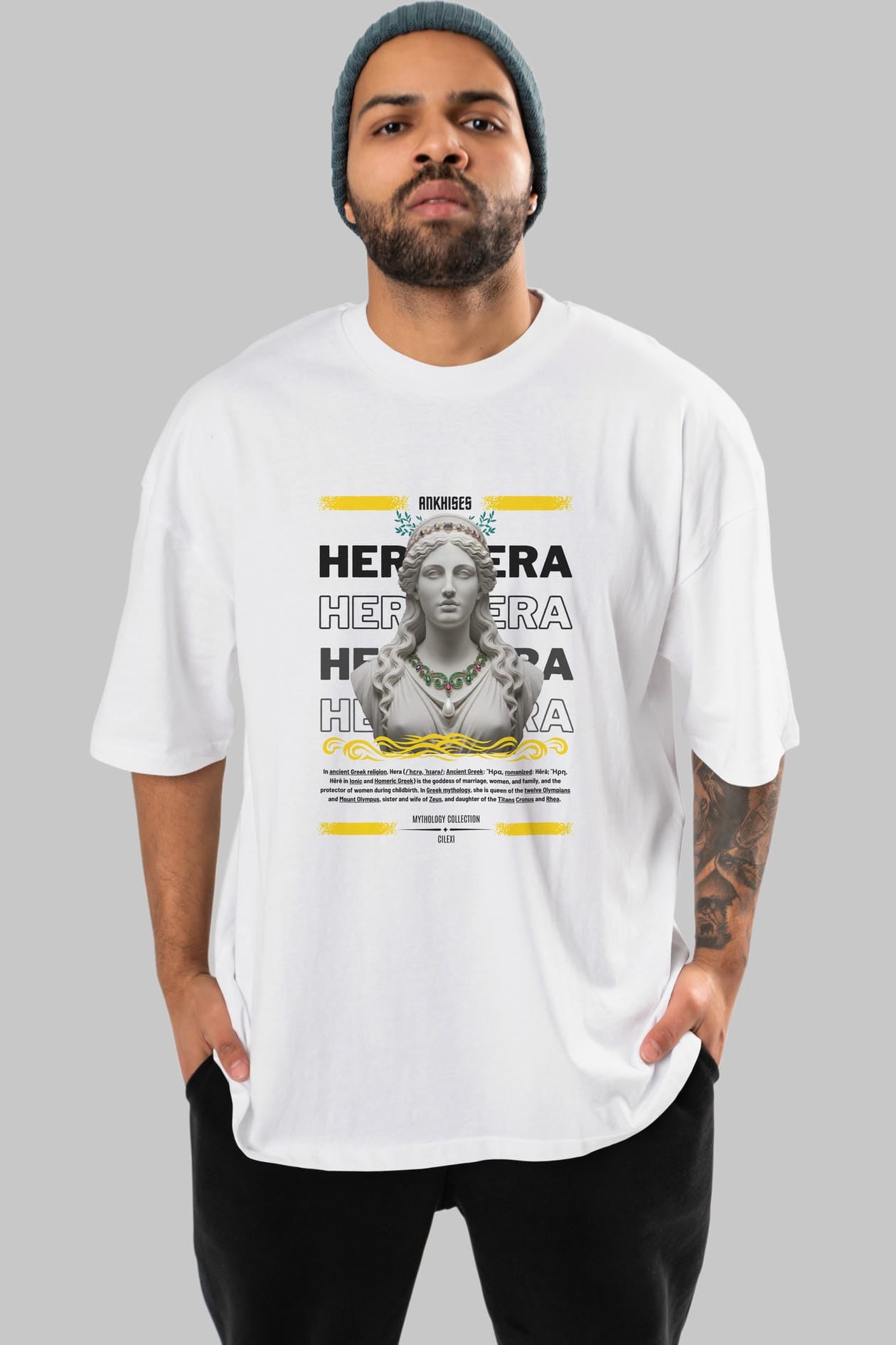 Hera 1 ön Baskılı Oversize t-shirt Erkek Kadın %100 Pamuk Bisiklet Yaka tişort