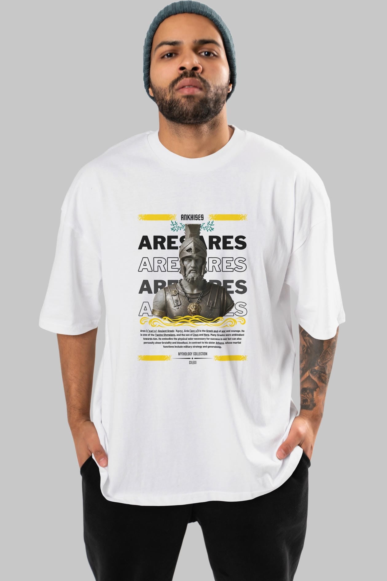 Ares 1 ön Baskılı Oversize t-shirt Erkek Kadın %100 Pamuk Bisiklet Yaka tişort