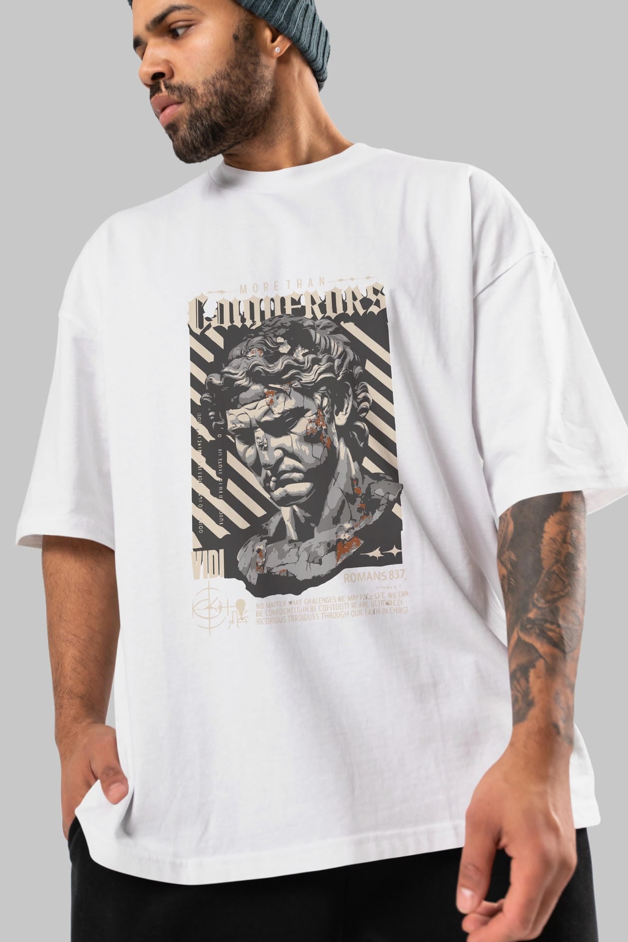 Roman Conqueror ön Baskılı Oversize t-shirt Erkek Kadın %100 Pamuk Bisiklet Yaka tişort