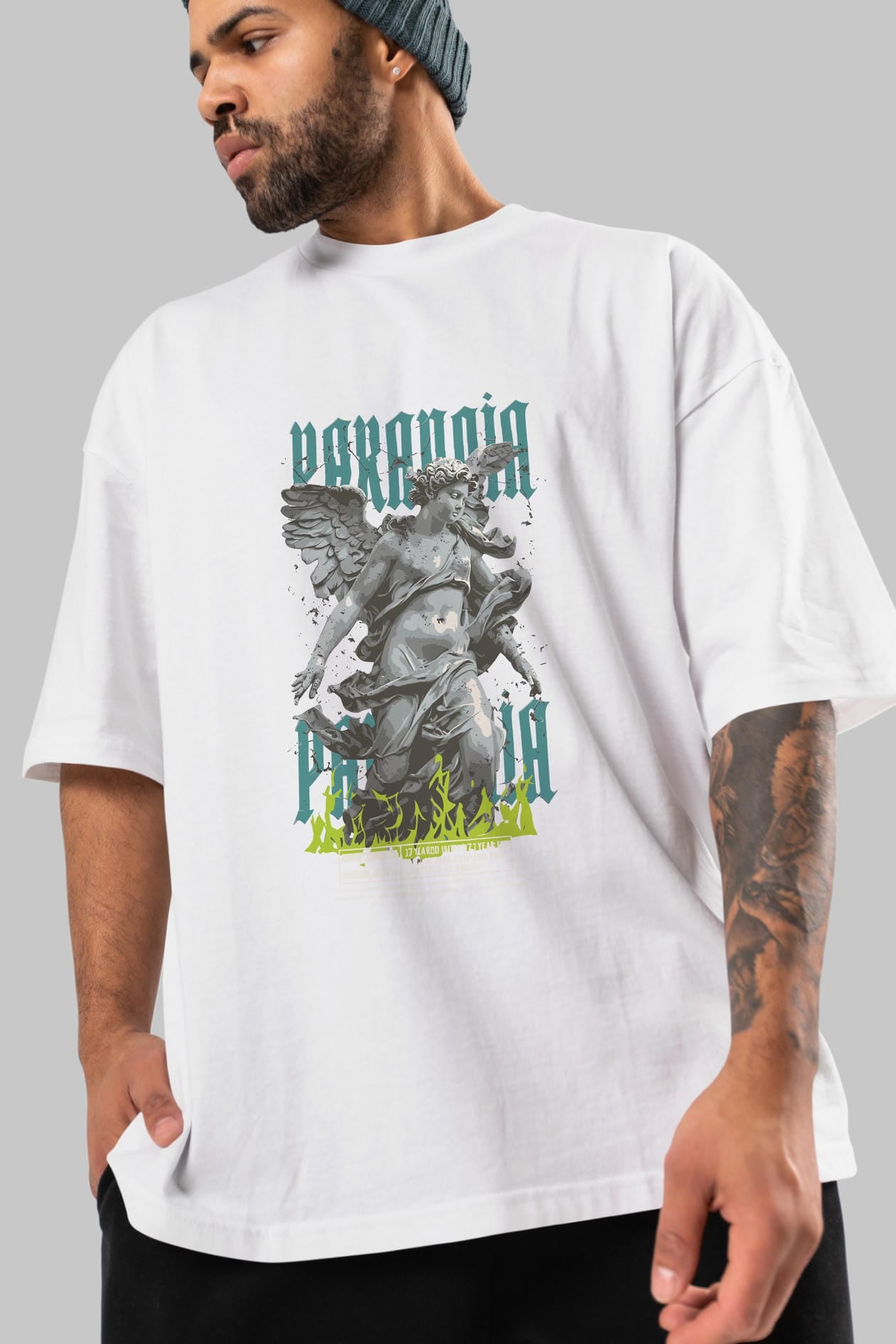 Paranoia ön Baskılı Oversize t-shirt Erkek Kadın %100 Pamuk Bisiklet Yaka tişort