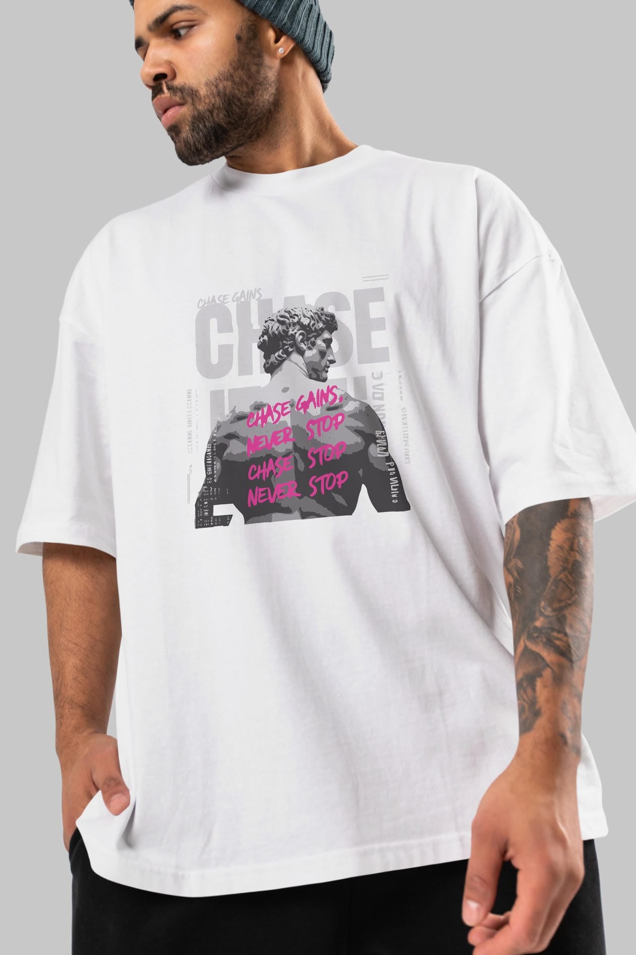 Chase Gains ön Baskılı Oversize t-shirt Erkek Kadın %100 Pamuk Bisiklet Yaka tişort
