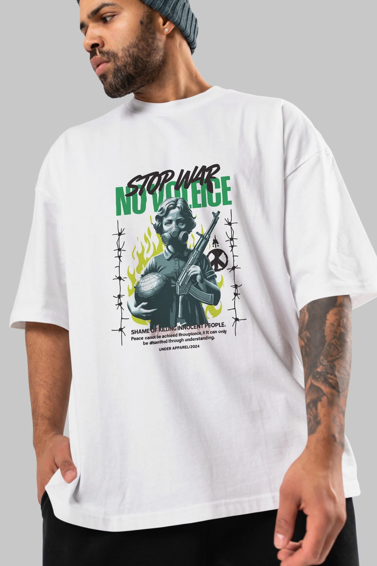 Stop War ön Baskılı Oversize t-shirt Erkek Kadın %100 Pamuk Bisiklet Yaka tişort